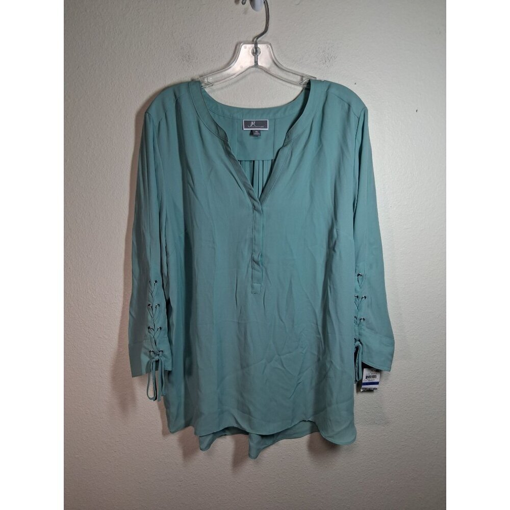 NWT JM Collection Blouse Business Casual Boho Office Preppy Teal Blue Size XL - Picture 1 of 6